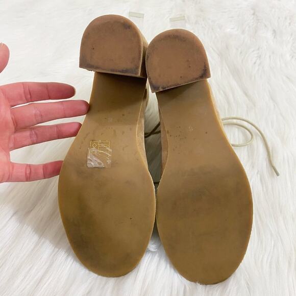 Jeffrey Campbell x Free People Tan Suede Lace Up Sandals Stacked Heel Women's 6 - Picture 6 of 9